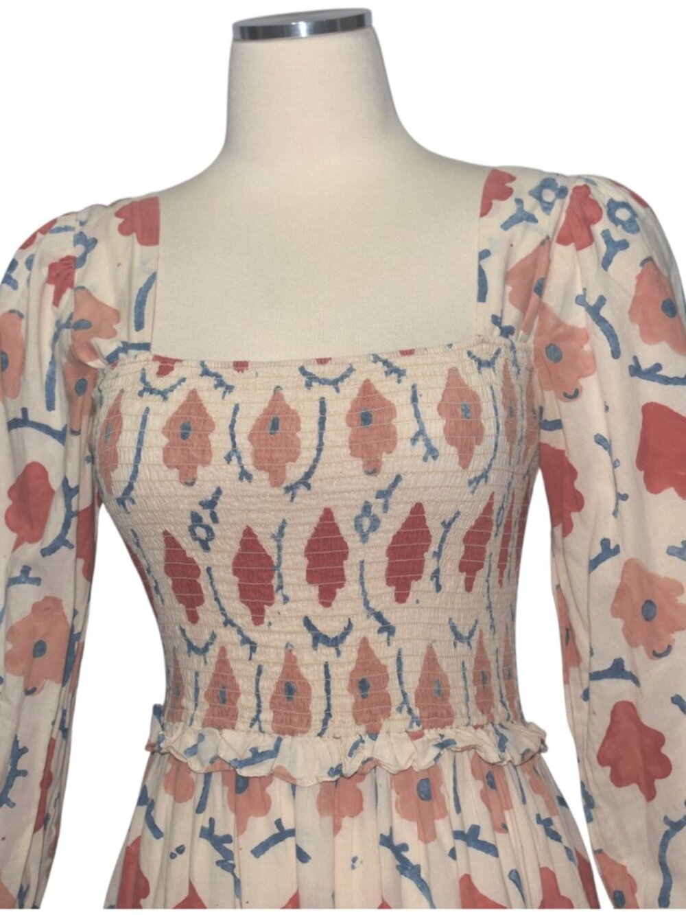 Christy Dawn Emerson Oak Leaf Floral Long Sleeve Dress Puff Sleeve Shortened S - Picture 2 of 7